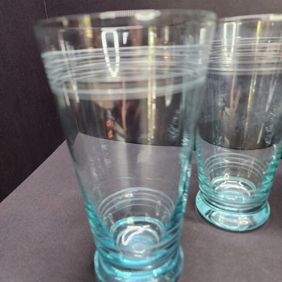 Vintage Icy Blue Etched Banded Glasses Tumbler - Set of 4 - Picture 7 of 11
